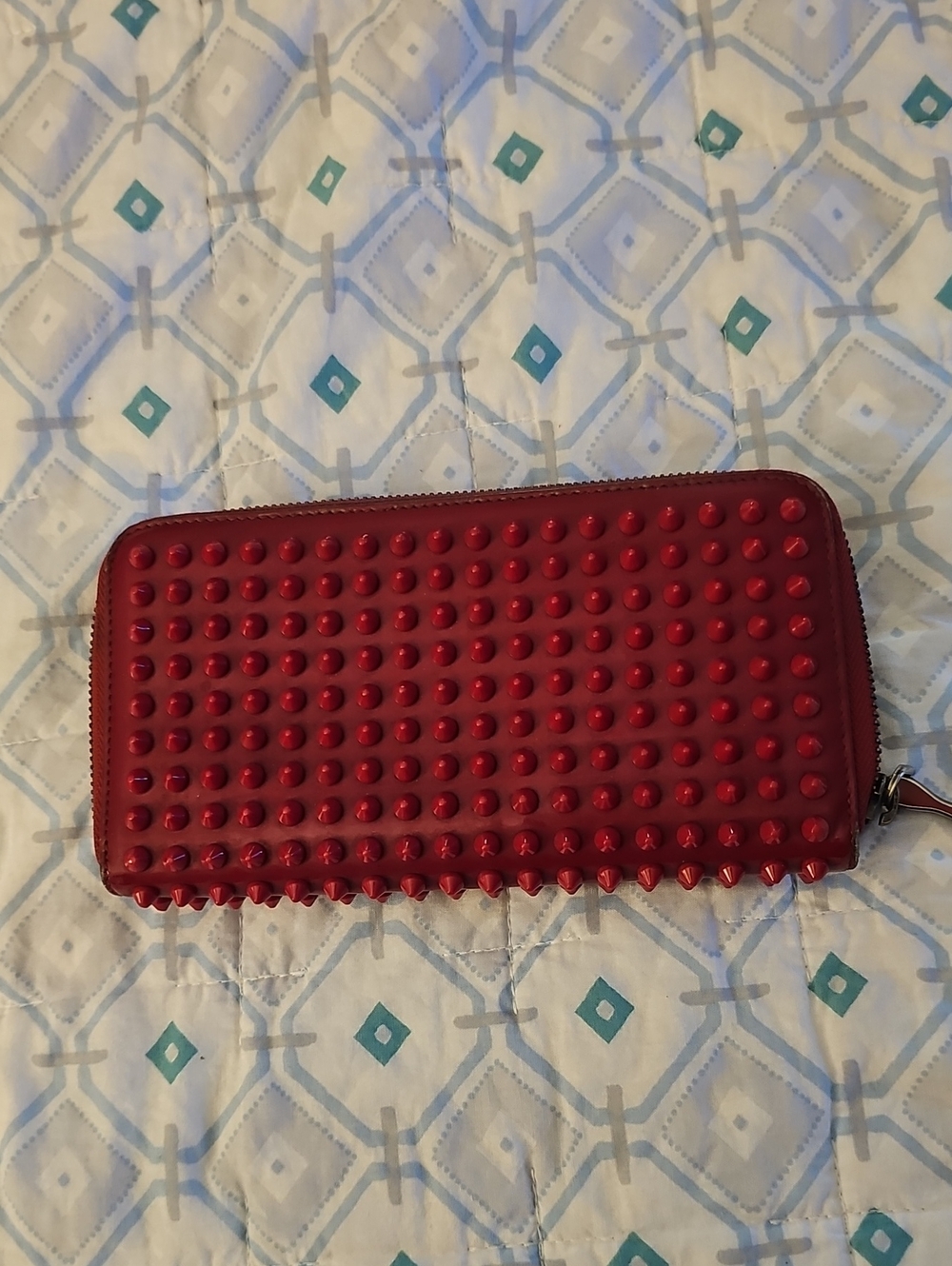Christian Louboutin Red Studded Zip-Around Wallet - Women